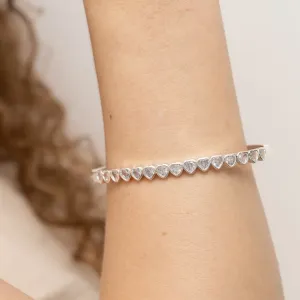 BRACELETE CORAÇÃO COM PEDRAS CRISTAIS BANHO PRATA