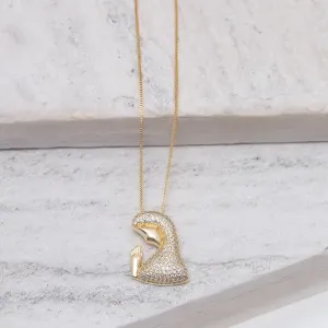 COLAR NOSSA SENHORA CRAVEJADA COM ZIRCÔNIAS CRISTAIS BANHO OURO 18K