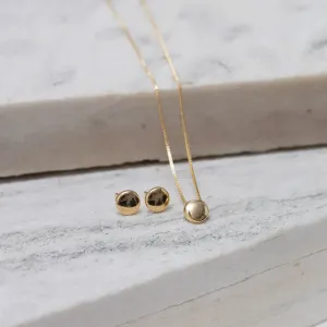 CONJUNTO BOLINHA ACHATADA LISA BANHO OURO 18K