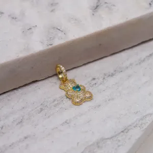 PINGENTE URSINHO COM ZIRCÔNIAS CRISTAIS E AZUL BANHO OURO 18K