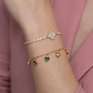 PULSEIRA CARTIER CORAÇÕES COM PEDRAS COLORIDAS BANHO OURO 18K