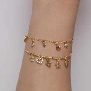 PULSEIRA INFANTIL COM CORAÇÕES E CRISTAIS BANHO OURO 18K