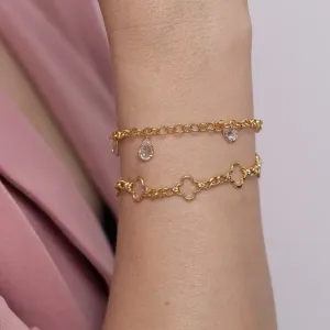 PULSEIRA ELO PORTUGUÊS COM GOTAS CRISTAIS BANHO PRATA