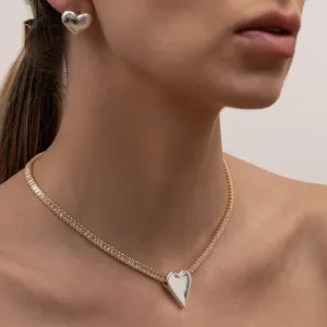 CHOKER RIVIERA COM PINGENTE CORAÇÃO PRATA BANHO OURO 18K