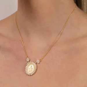 COLAR NOSSA SENHORA DAS GRAÇAS COM ZIRCÔNIA BANHO OURO 18K