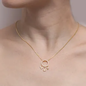 COLAR COM PINGENTES NOSSA SENHORA, ESPÍRITO SANTO E CRUZ BANHO OURO 18K