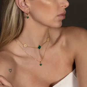 CONJUNTO VIRGÍNIA PEDRA VERDE BANHO OURO 18K