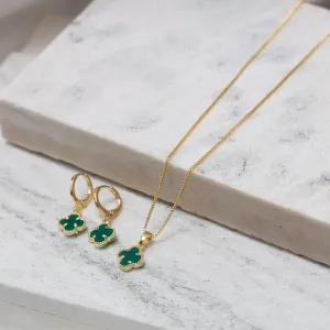 CONJUNTO VIRGÍNIA PEDRA VERDE BANHO OURO 18K