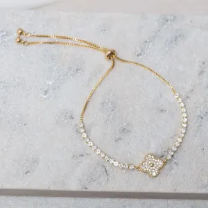 PULSEIRA VIRGINIA CRISTAL REGULÁVEL BANHO  OURO 18K