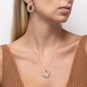 CONJUNTO CRAVEJADO COM ZIRCÔNIAS ROSA CLARO BANHO OURO 18K