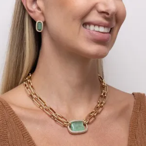 CONJUNTO ELOS COM PEDRA VERDE TIFFANY GRANDE BANHO OURO 18K