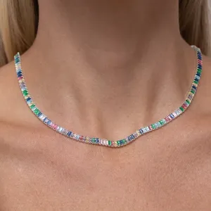 CHOKER RIVIERA COM ZIRCÔNIAS NAVETE COLORIDAS BANHO PRATA