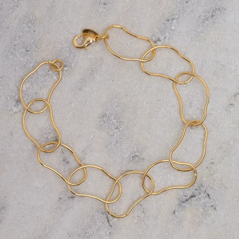 PULSEIRA ELOS LISOS GRANDE BANHO OURO 18K