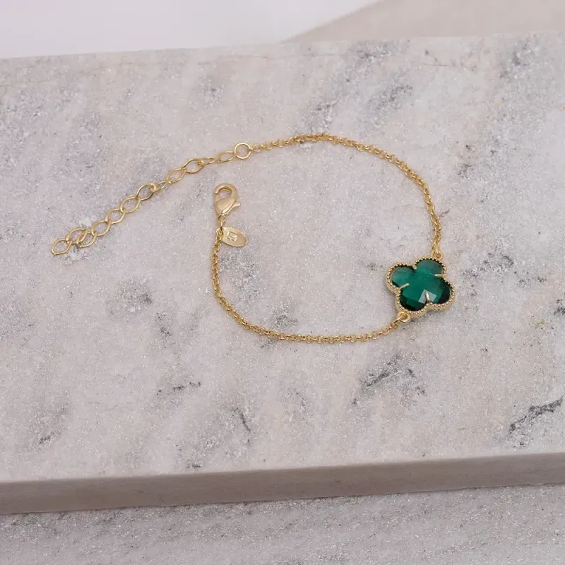 PULSEIRA VIRGINIA PEDRA VERDE BANHO OURO 18K