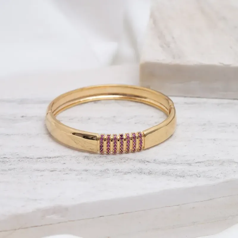 BRACELETE COM ZIRCÔNIAS PINK BANHO OURO 18K