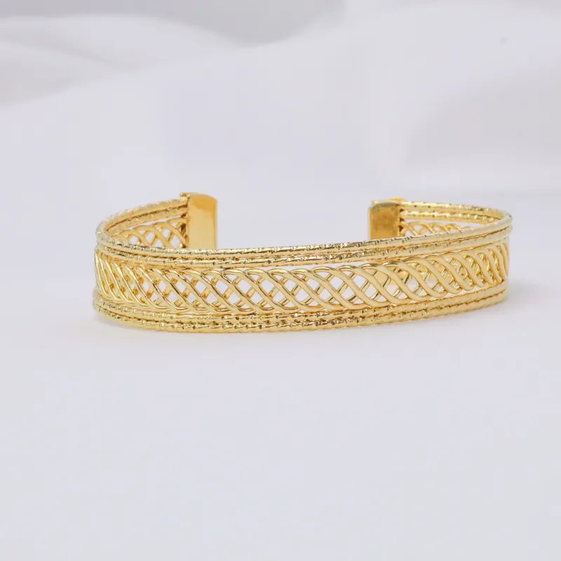 BRACELETE LARGO VAZADO BANHO OURO 18K