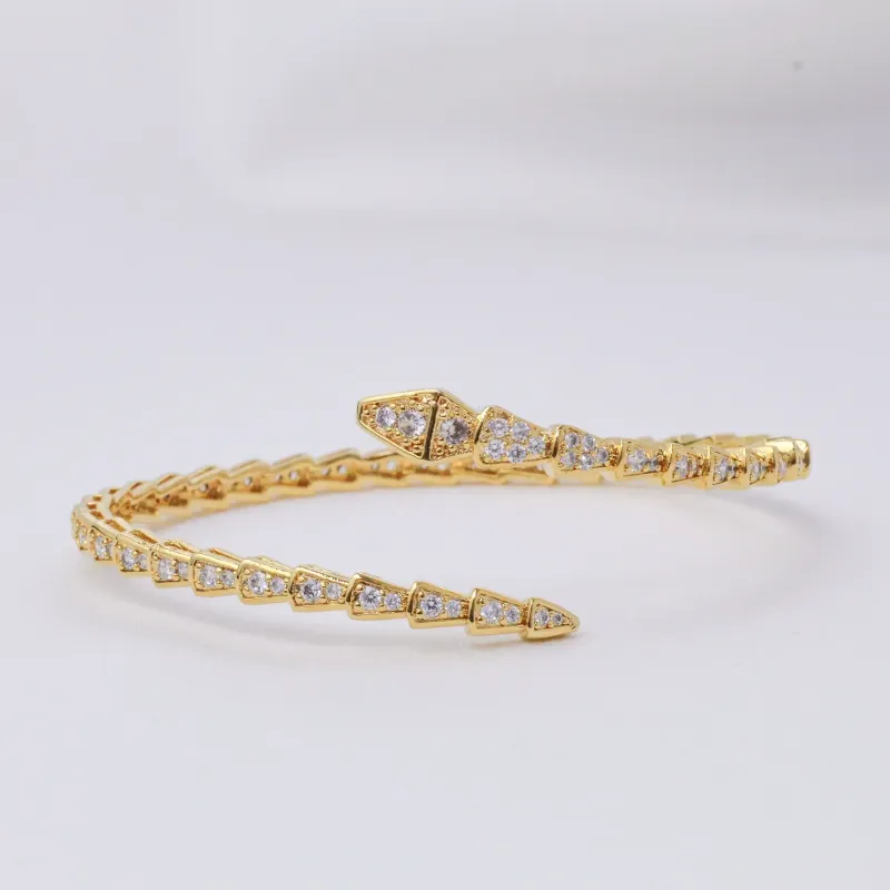 BRACELETE COBRA COM ZIRCÔNIAS CRISTAIS BANHO OURO 18K