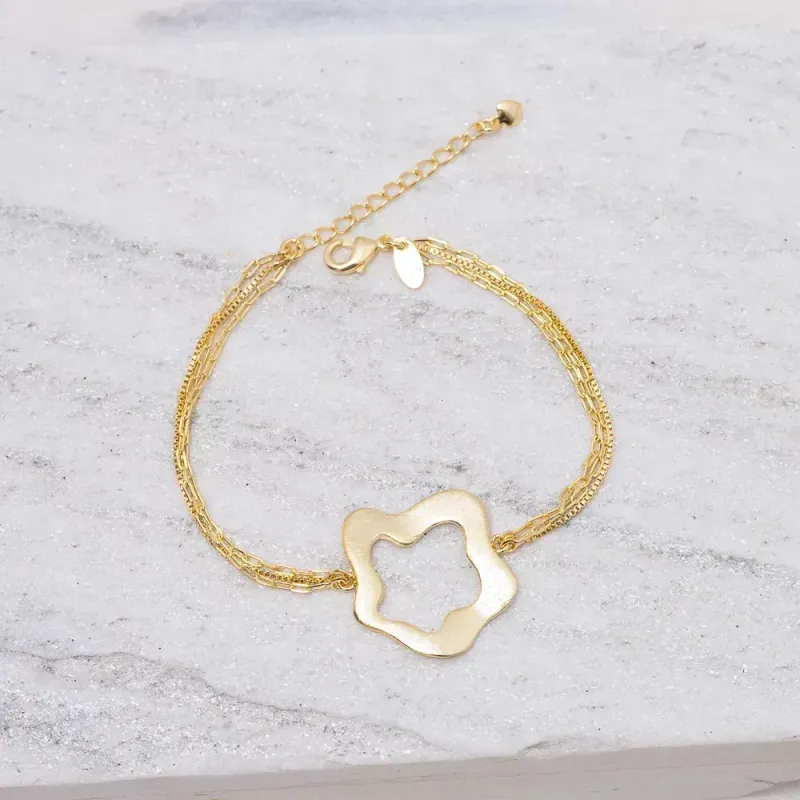 PULSEIRA ORGÂNICA FLOR BANHO OURO 18K