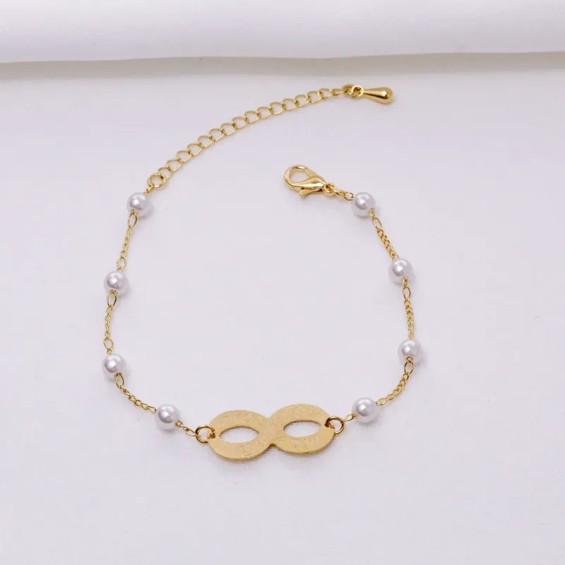 PULSEIRA INFINITE E PÉROLAS BANHO OURO 18K