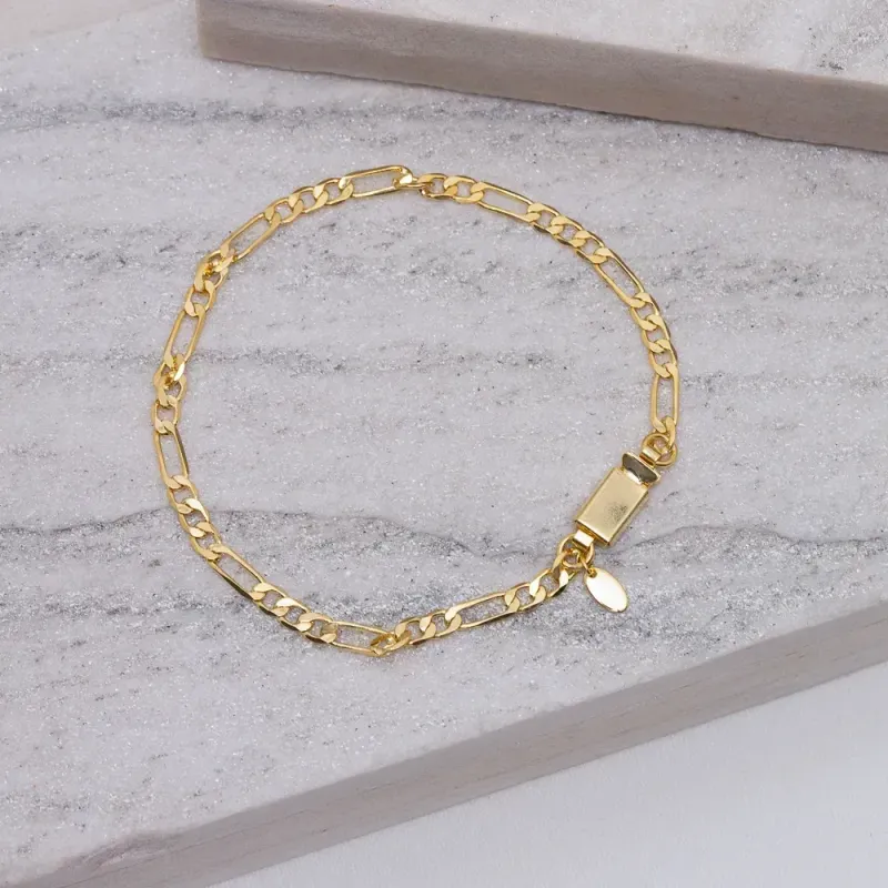 PULSEIRA MASCULINA TRÊS ELOS BANHO OURO 18K