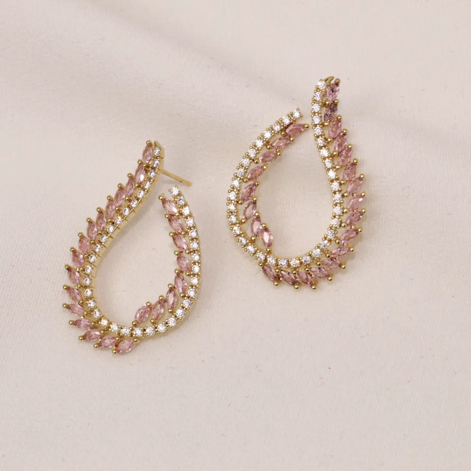 BRINCO ZIRCONIA ROSA BANHO OURO 18K