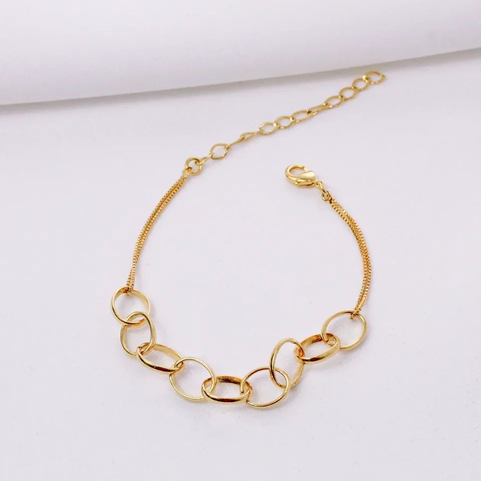 PULSEIRA ELOS OVAIS COM VENEZIANA BANHO OURO 18K