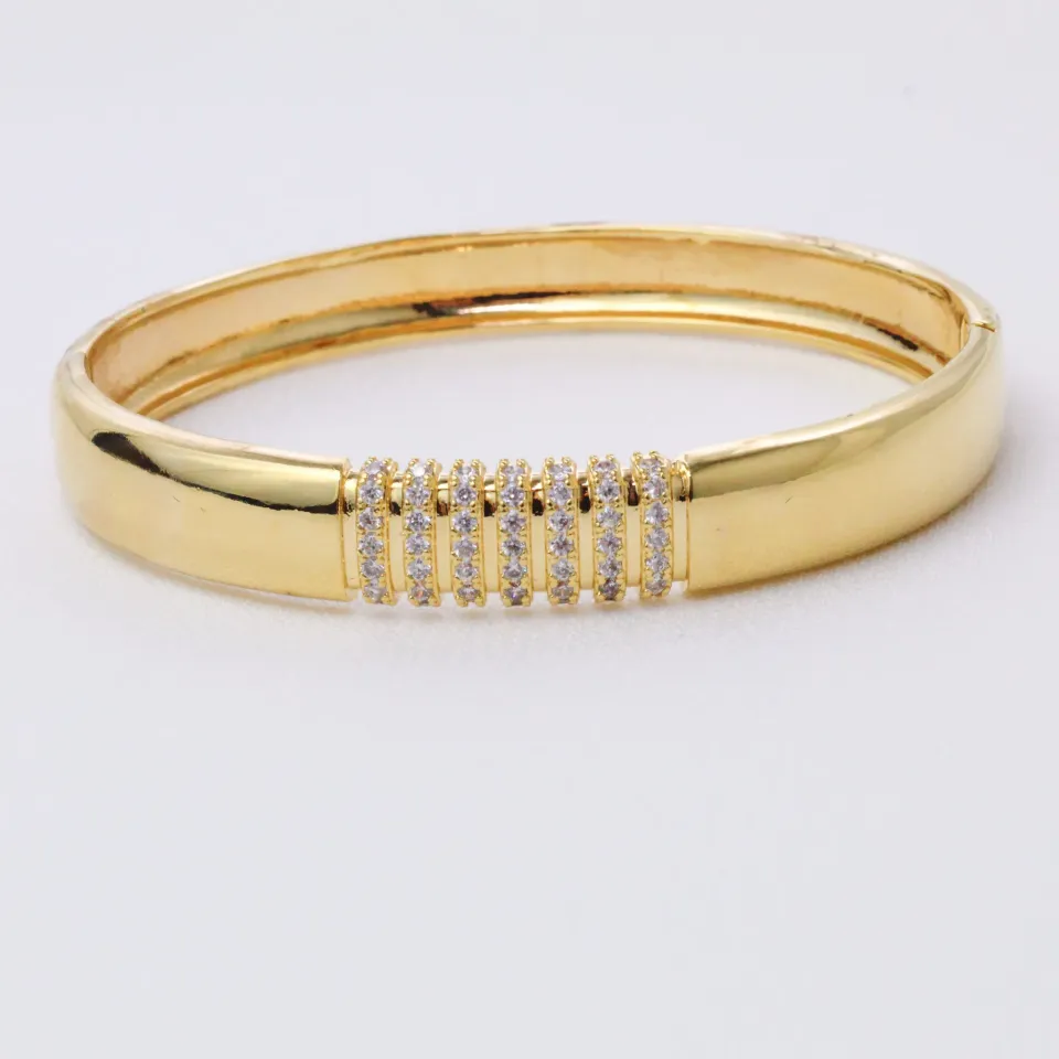 BRACELETE COM ZIRCÔNIAS CRISTAIS BANHO OURO 18K