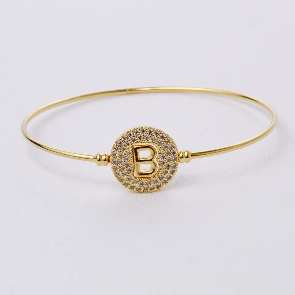 BRACELETE LETRA B COM ZIRCÔNIAS BANHO OURO 18K