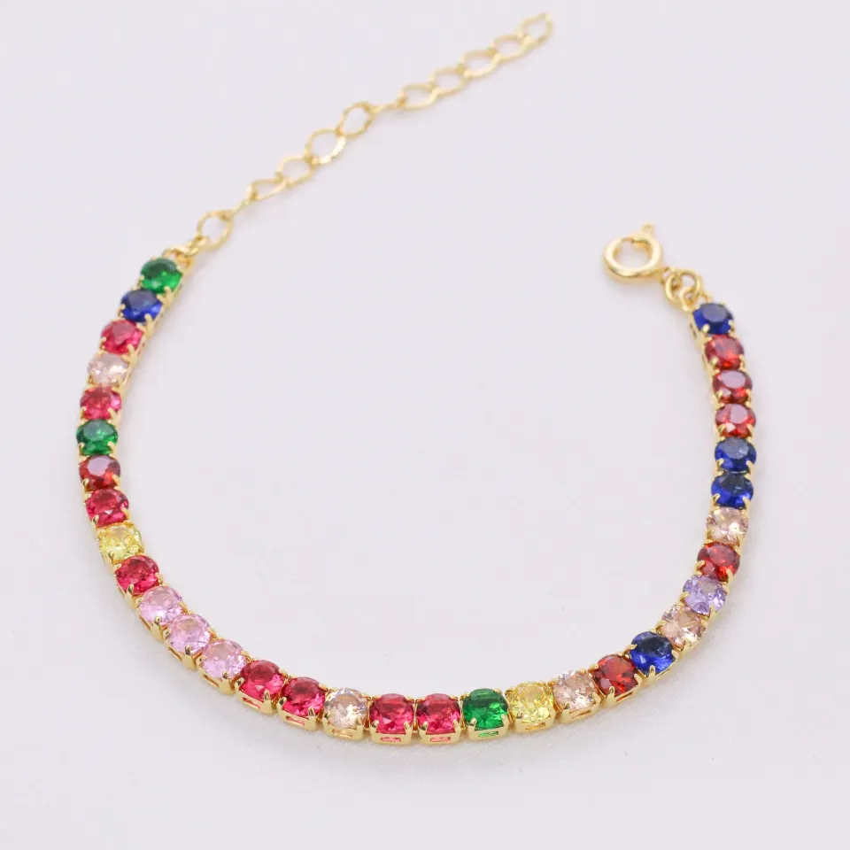 PULSEIRA ZIRC COLORDA 4MM BANHO OURO 18K