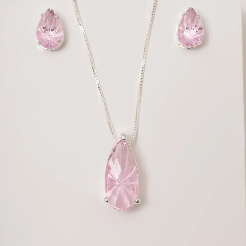 CONJUNTO GOTA ROSA G BANHO PRATA