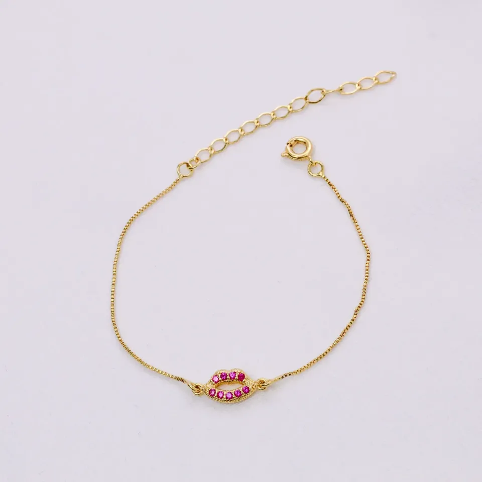 PULSEIRA BOCA CRAVEJADA COM ZIRCÔNIAS PINK BANHO OURO 18K