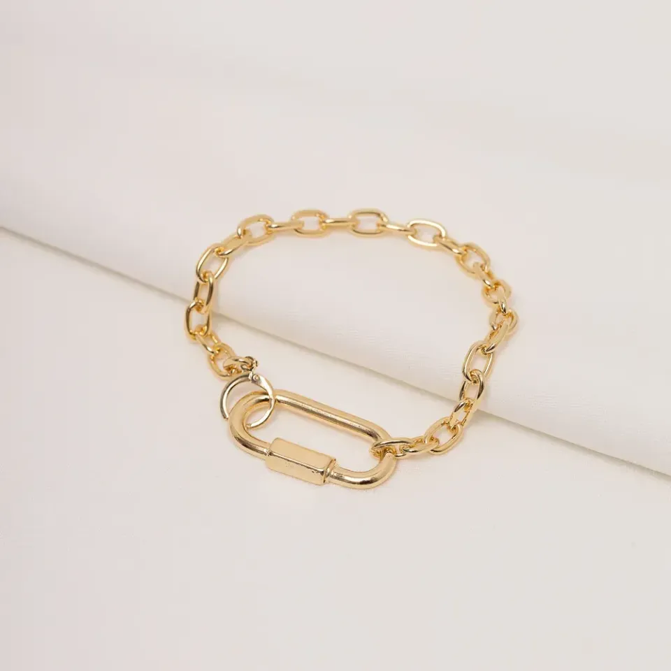 PULSEIRA CORRENTE FECHO CADEADO DOURADO BANHO OURO 18K