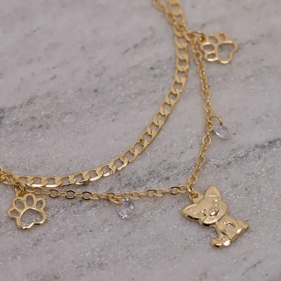 PULSEIRA GATINHO DUPLA BANHO OURO 18K