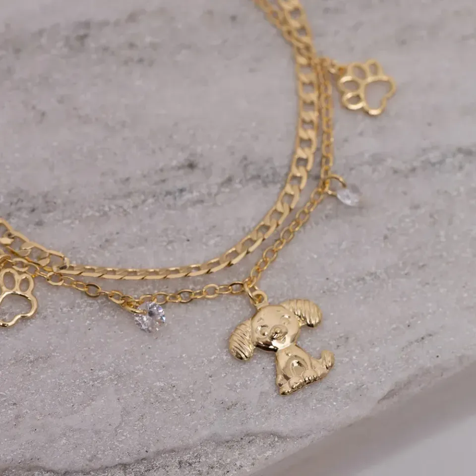 PULSEIRA CACHORRINHO DUPLA BANHO OURO 18K