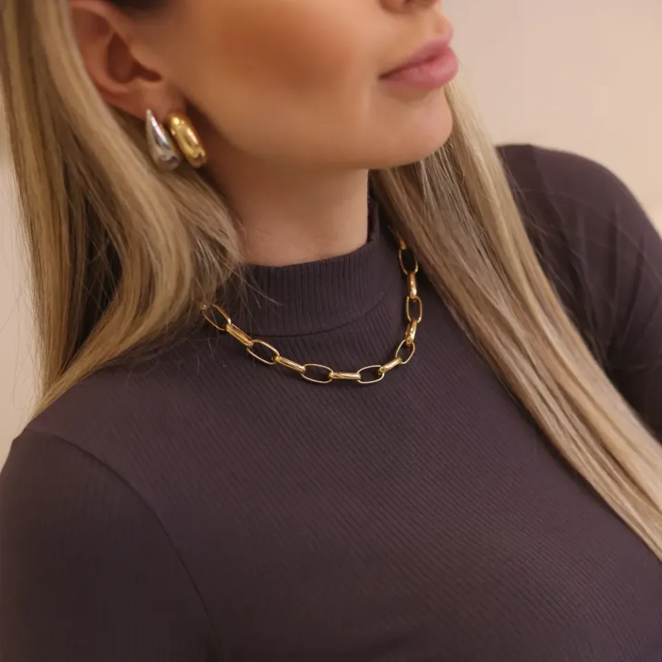 CHOKER ELO GROSSO BANHO OURO 18K