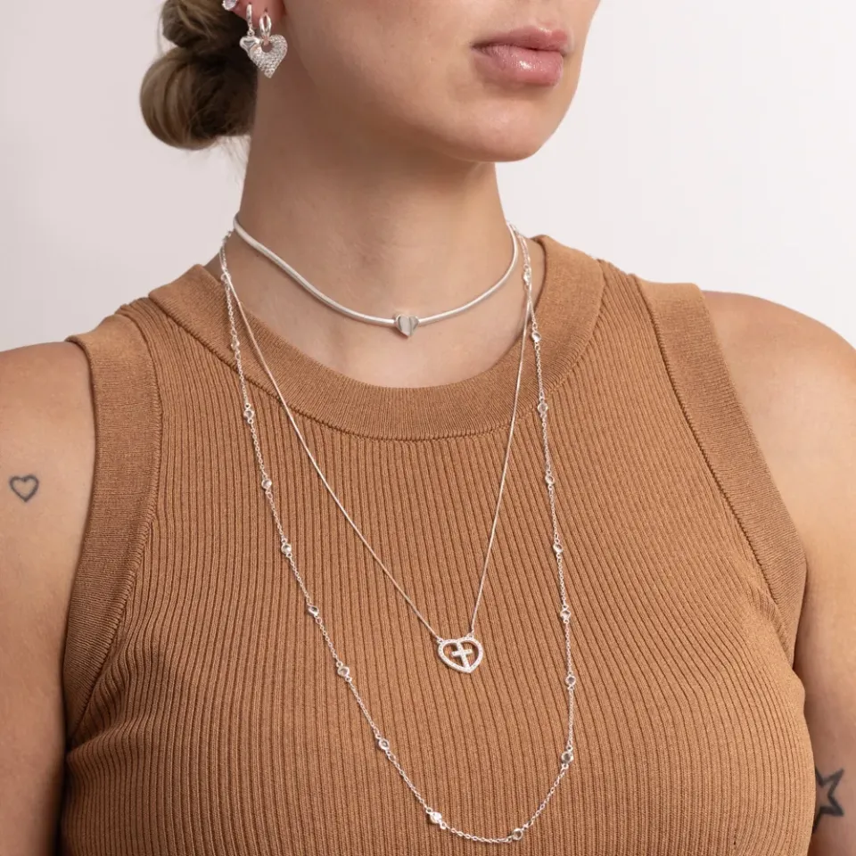 CHOKER FIO ALEMÃO COM CORAÇÃO BANHO PRATA