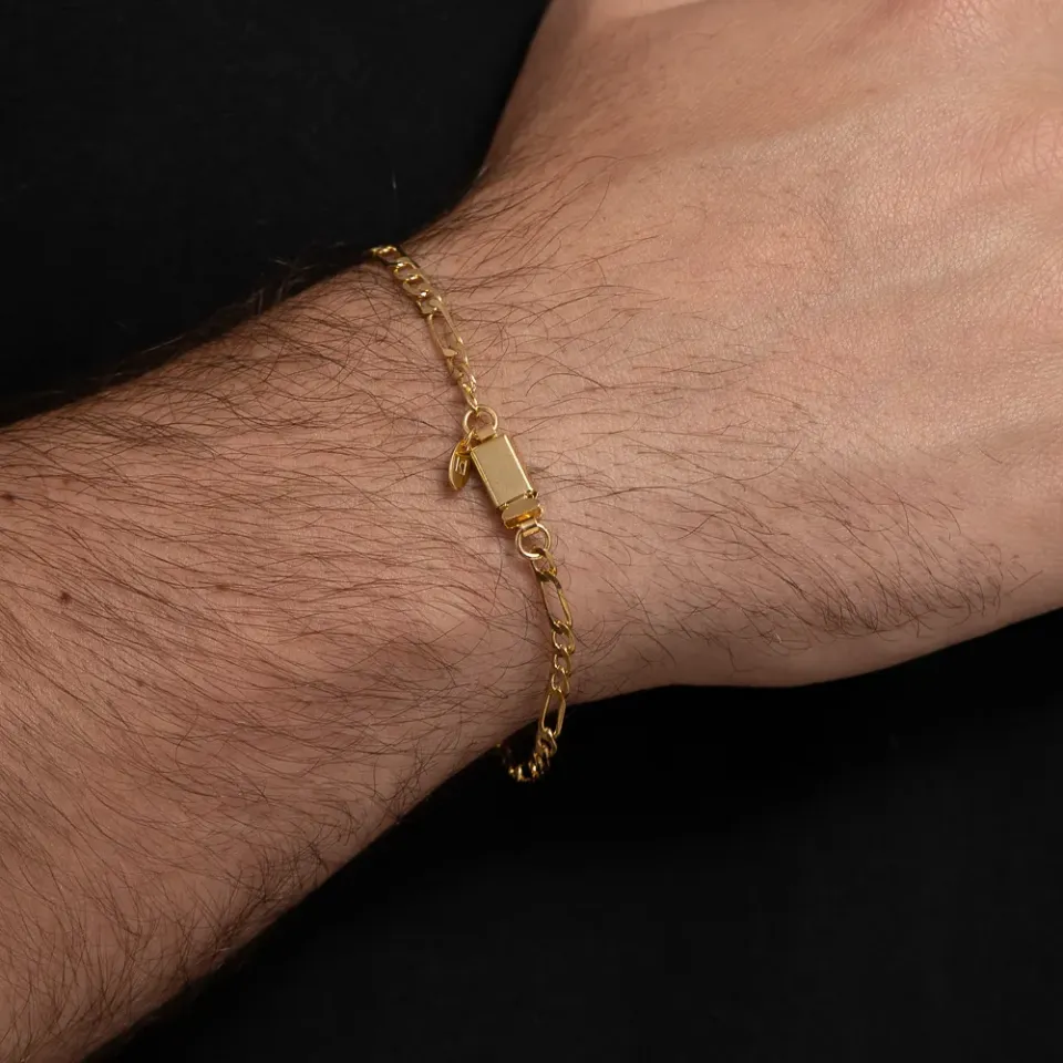 PULSEIRA MASCULINA TRÊS ELOS BANHO OURO 18K