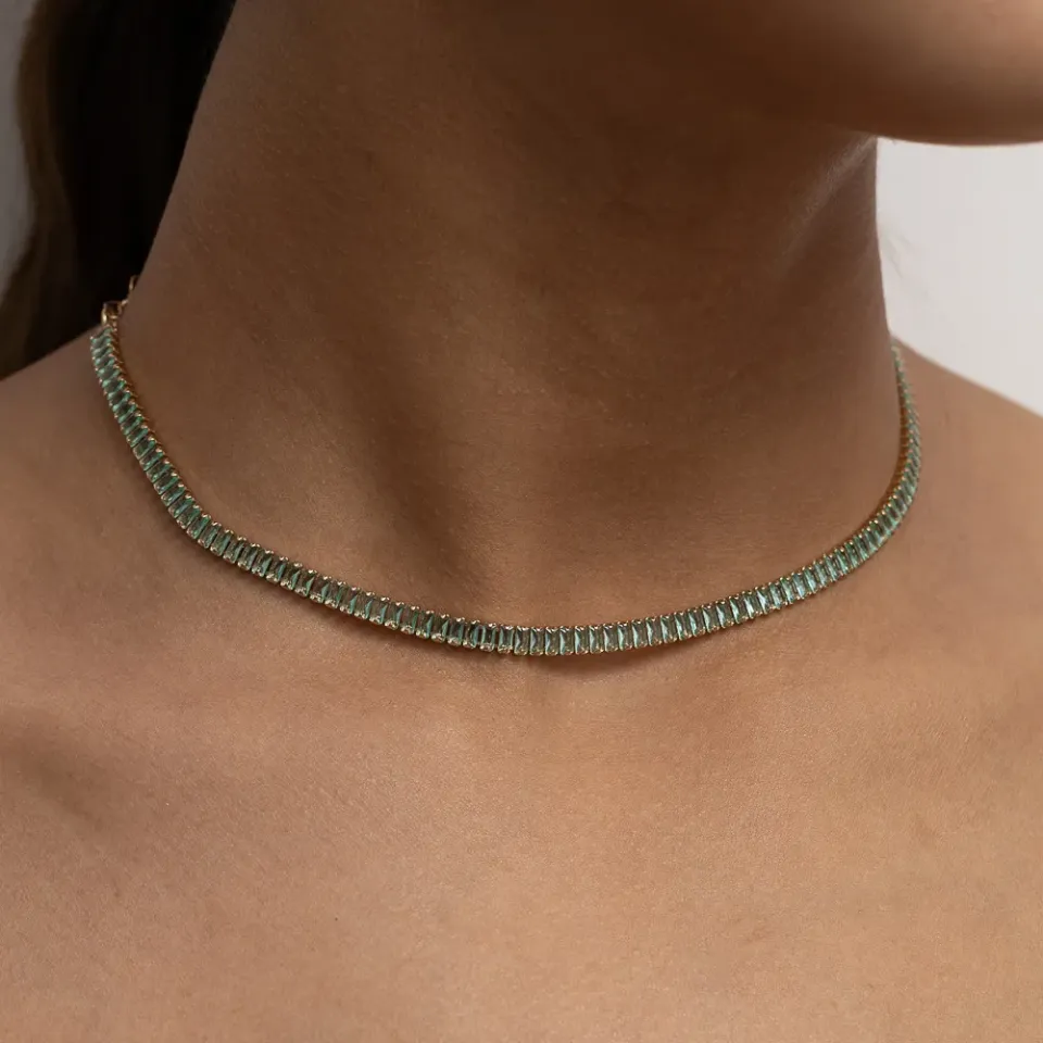 CHOKER RIVIERA COM ZIRCÔNIAS VERDE TIFFANY BANHO ROSÉ