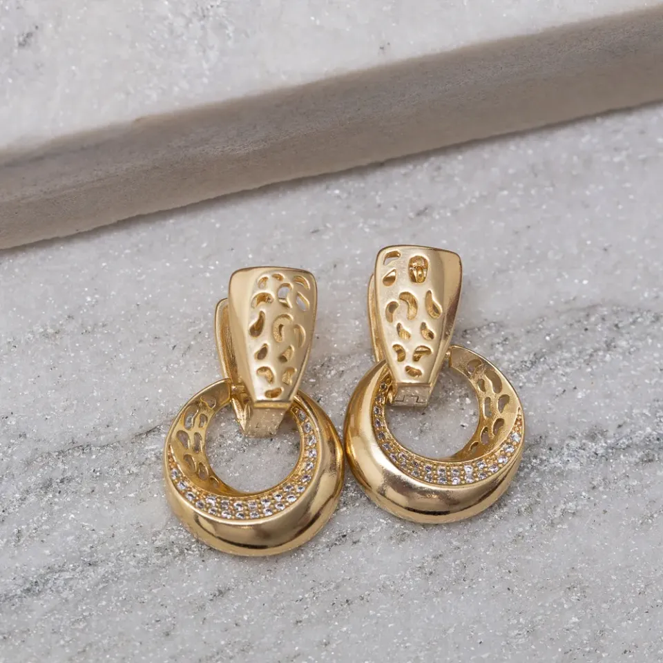 CONJUNTO FESTA CÍRCULO COM ZIRCÔNIAS BANHO OURO 18K