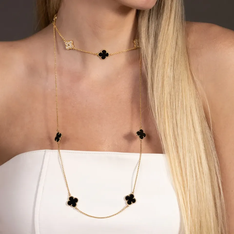 CHOKER VIRGINIA PEDRA PRETA E ZIRCÔNIA CRISTAL BANHO OURO 18K