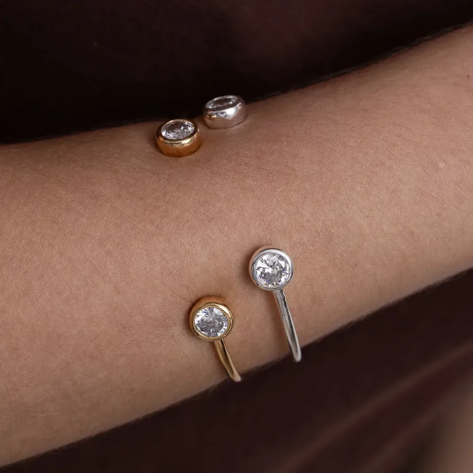 BRACELETE PONTO DE LUZ DUPLO COM PEDRA CRISTAL BANHO OURO 18K