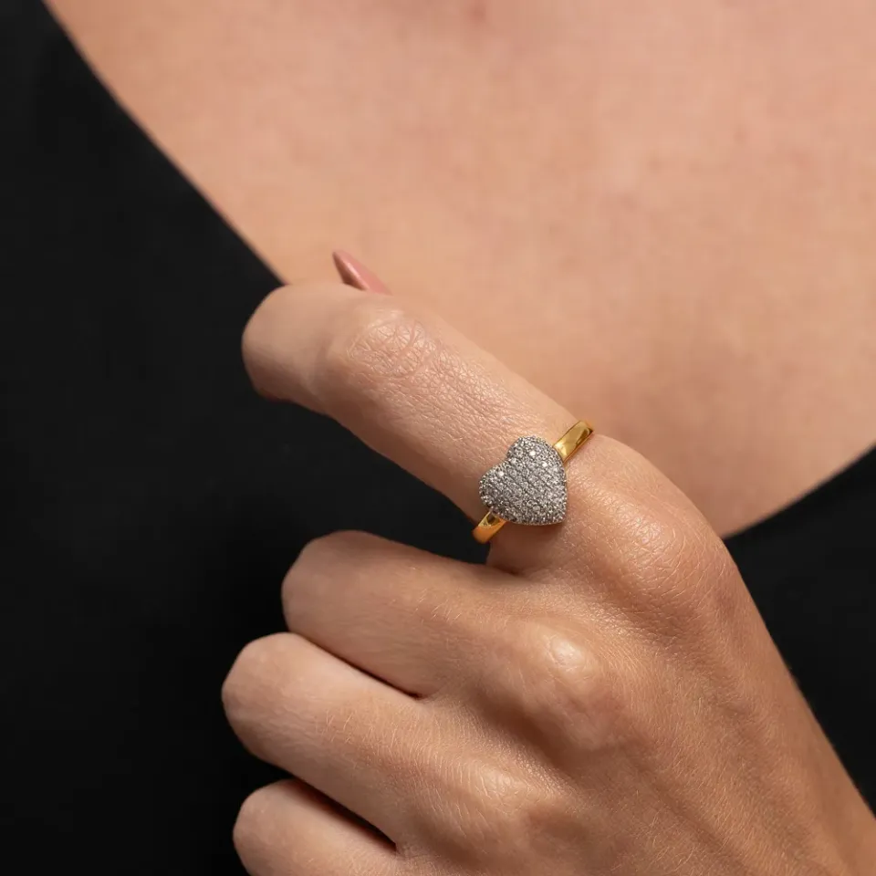 ANEL CORAÇÃO COM CANETA RÓDIO BRANCO E ZIRCÔNIAS BANHO OURO 18K