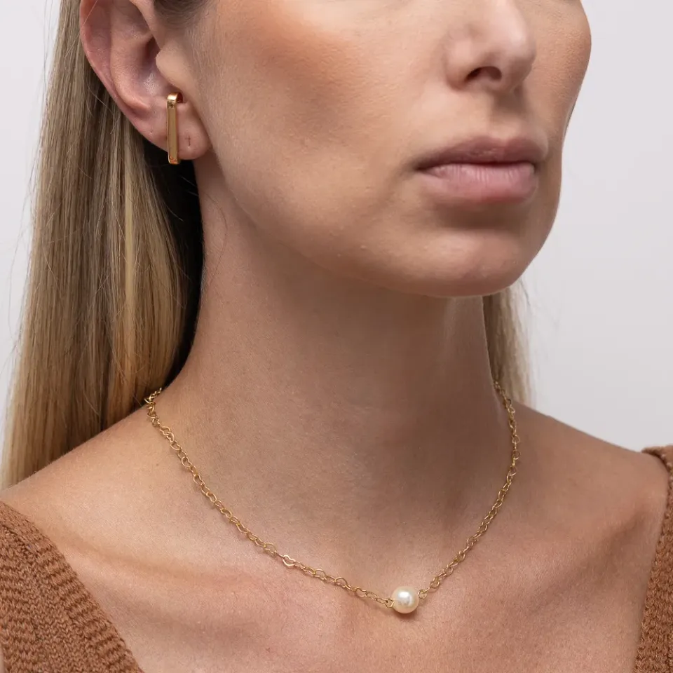 CHOKER CORAÇÃO COM PÉROLA BANHO OURO 18K