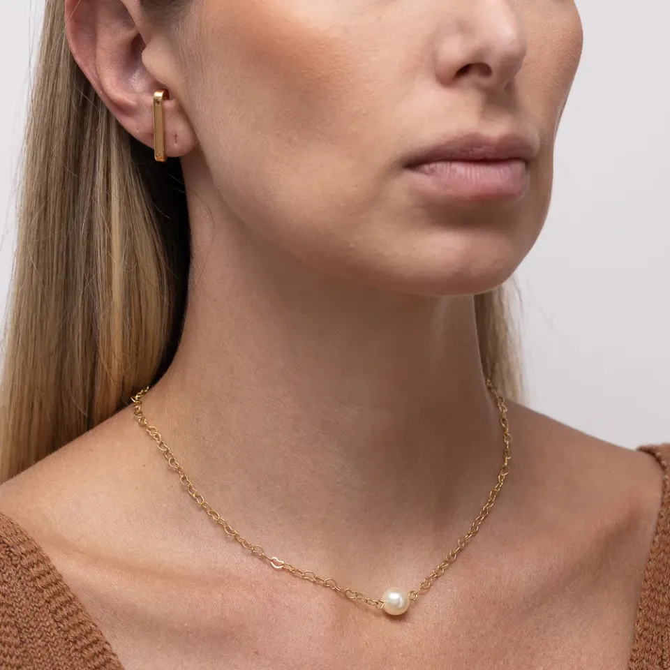 CHOKER CORAÇÃO COM PÉROLA BANHO OURO 18K