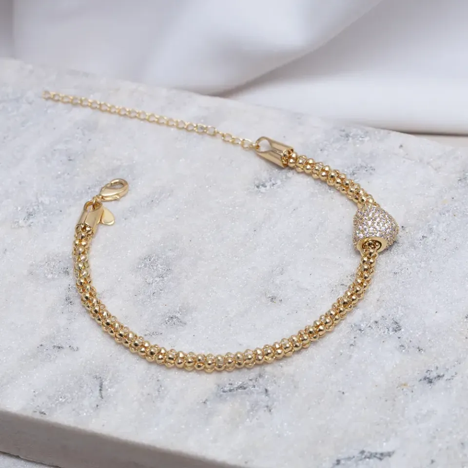 PULSEIRA OCA COM BERLOQUE CORAÇÃO CRAVEJADO BANHO OURO 18K